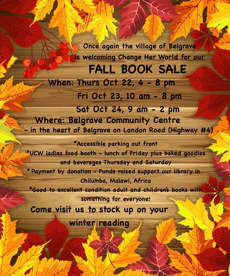 Change Her World Fall Book Sale 2026 poster